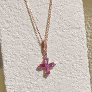 Natural Pink Sapphire Diamond Necklace D0.62ct d0.02ct. 18K